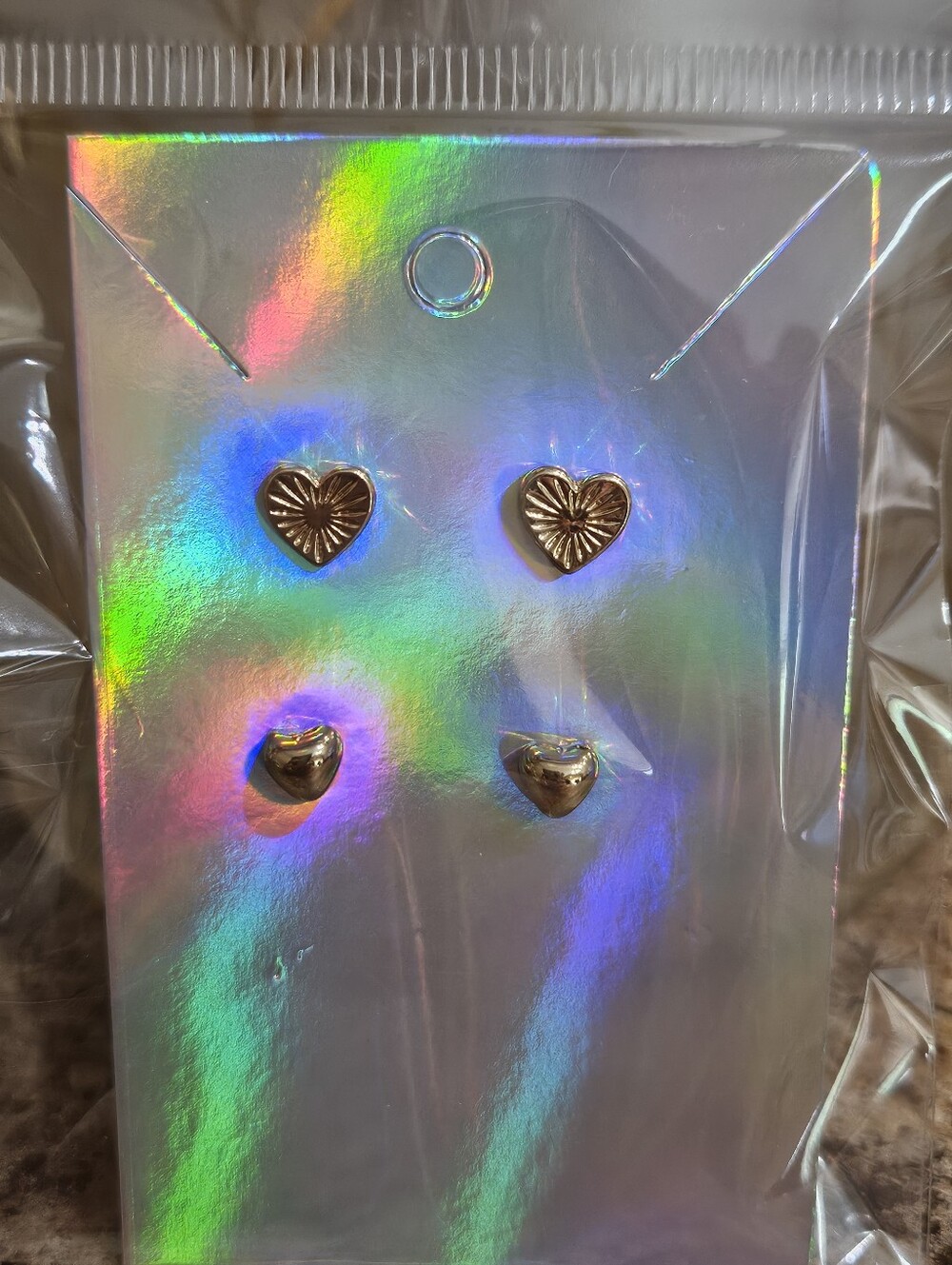 Gold Tone Heart Stud Earring Set - 2 Pairs